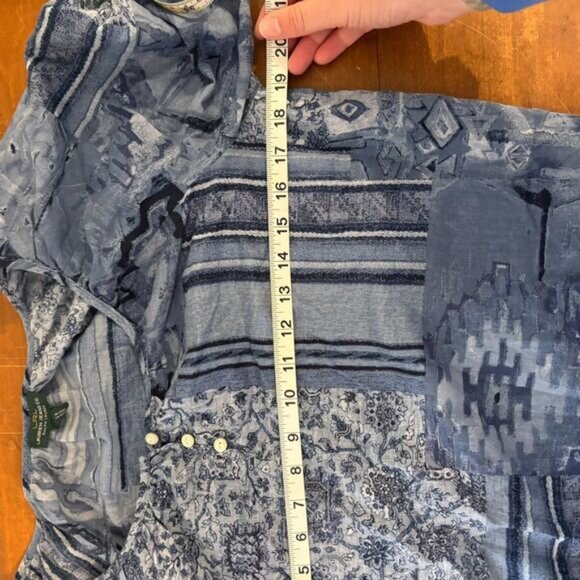 Lauren Ralph Lauren size Medium Blue Boho Patterned Preppy Cotton Peasant Blouse - Picture 7 of 7